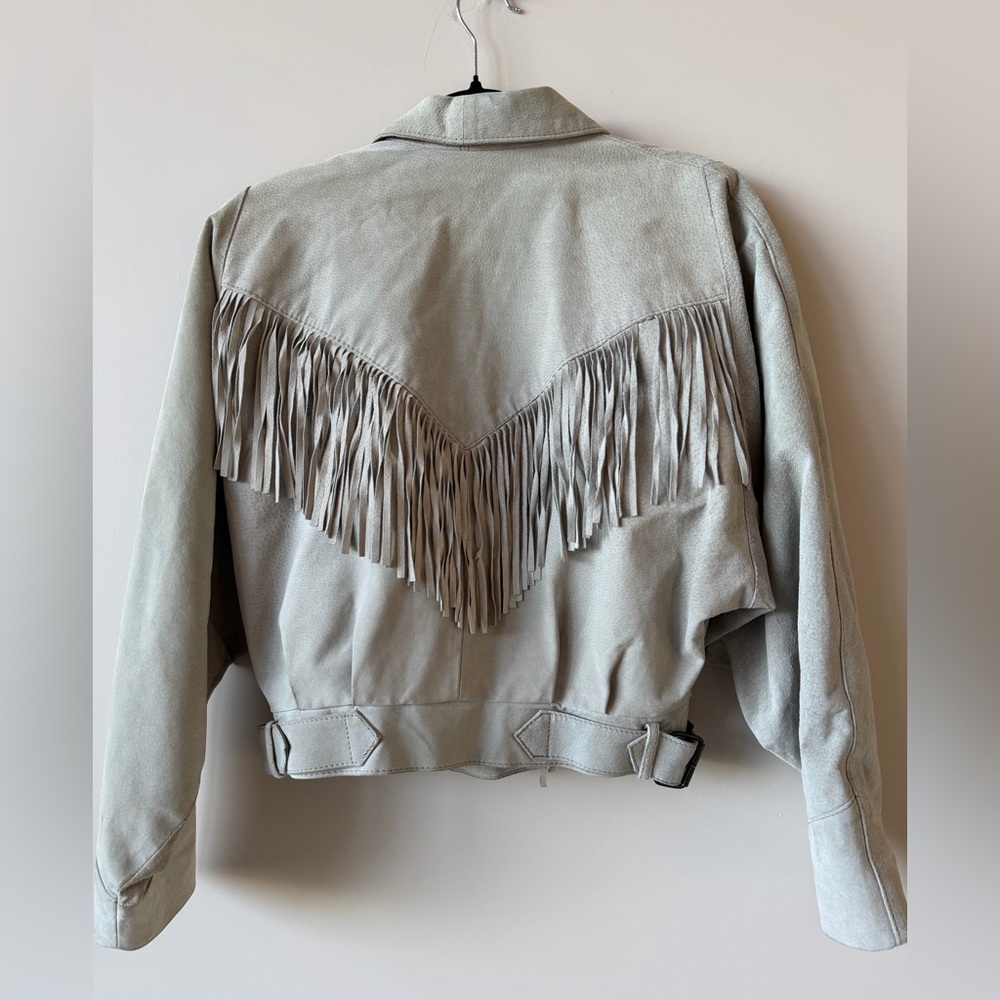 Unique Vintage Gray Fringe jacket - Picture 3 of 7